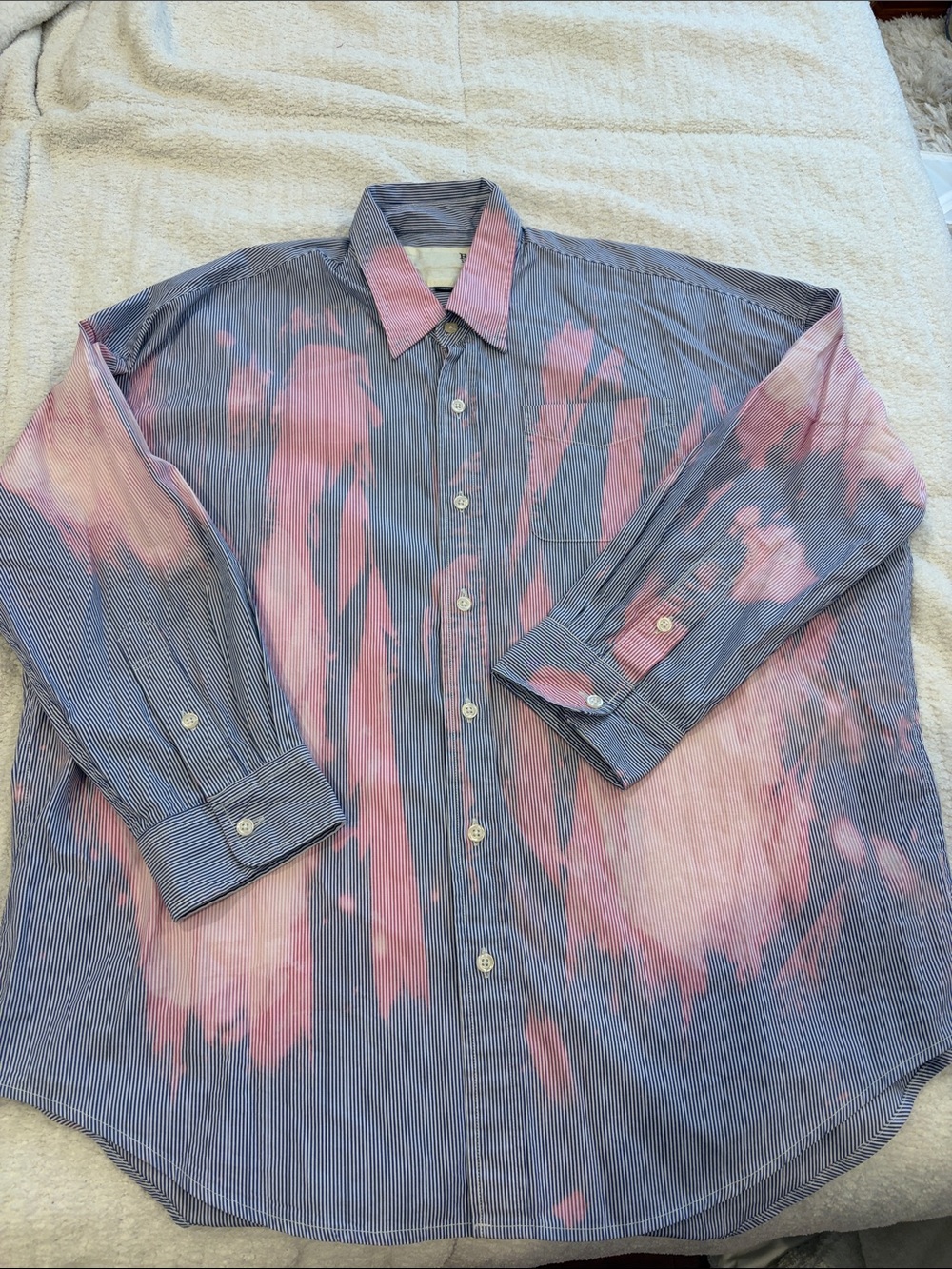 R13 Striped Button-Up Shirt in Blue and Pink. Oversized fit - Picture 2 of 4